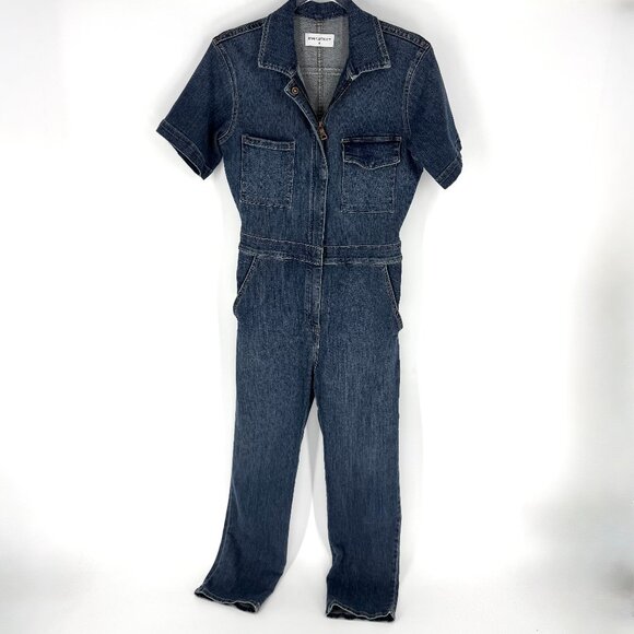 Rivet Utility Rebel Short Sleeve Denim Jumpsuit Stone Wash Blue Size Small - Picture 2 of 13